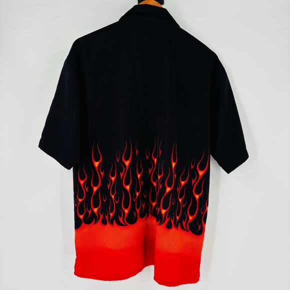 Vintage Elliot Sport Flame Print Button Up Shirt Size Medium Men’s 80’s 90’s - Picture 2 of 7